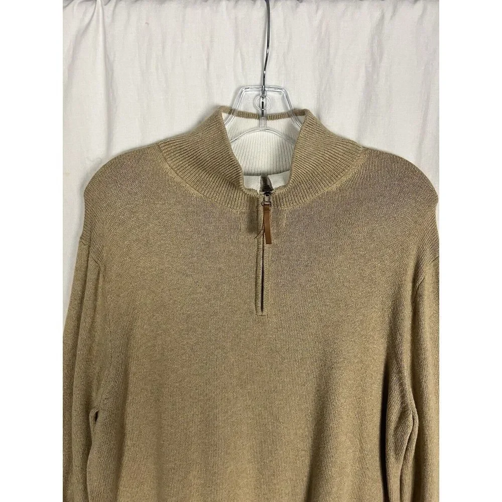 J.Crew Men 1/4 Quarter Zip Pullover Sweater Size M Tan‎ 100% Cotton Long Sleeve